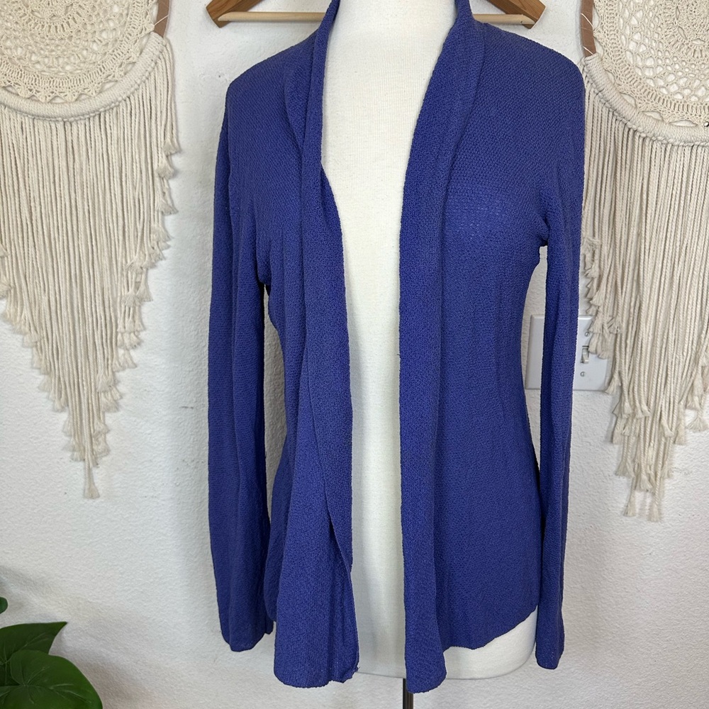 Eileen fisher textured wool purple open front cardigan medium